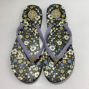 Tory Burch Monogram Floral Flip Flops Size 7 Womens - EUC